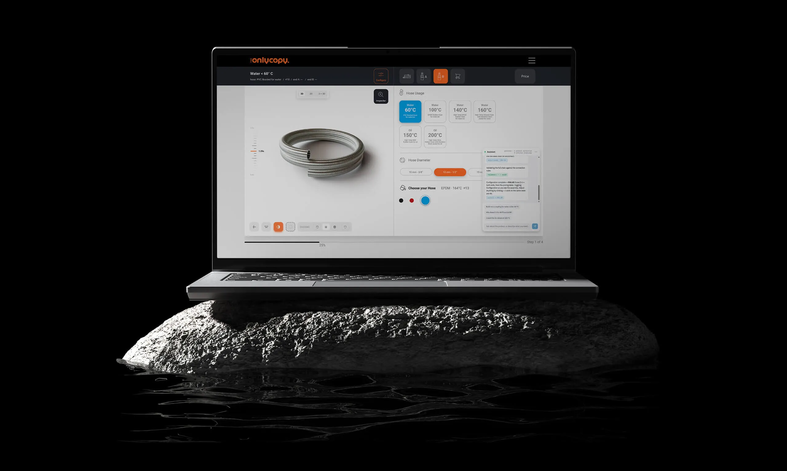 OnlyCopy configurator running on a laptop